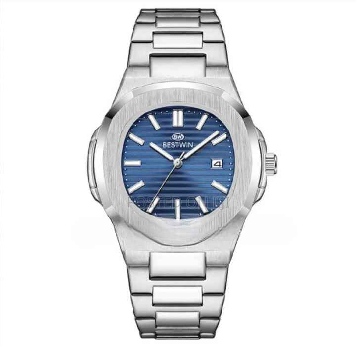 BESTWIN BW-137 Men's Luxury Quartz Watch Stainless Steel Watch – Classic Analog Display, Stainless Steel Strap, Waterproof Design, Ideal for Business and Casual Wear |Mans Watch (Without Box)  - Black Blue Dial