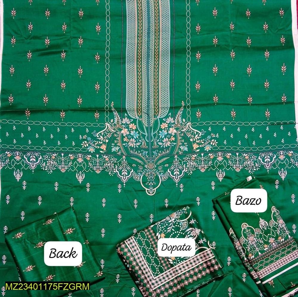 2 Pcs Women's Unstitched Linen Printed Suit
