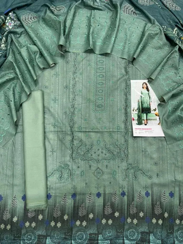 3 Pcs Women's Unstitched Printed Embroidered Suit
