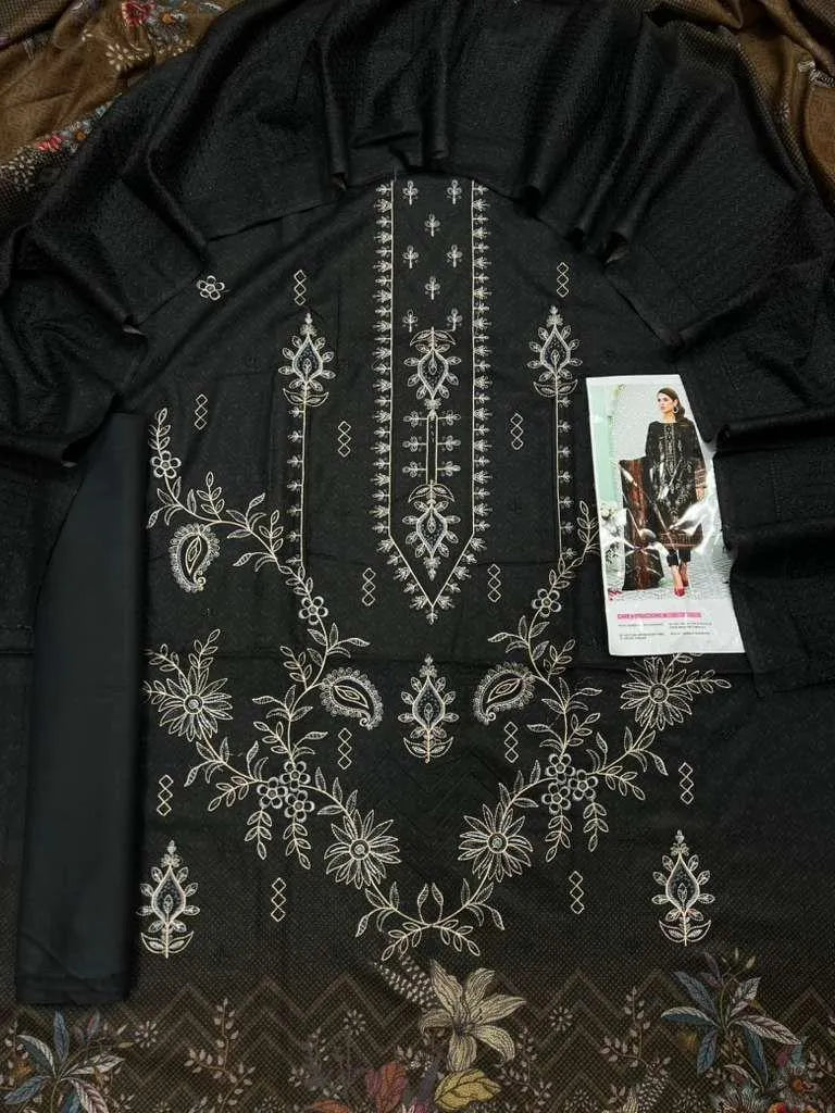 3 Pcs Women's Unstitched Printed Embroidered Suit