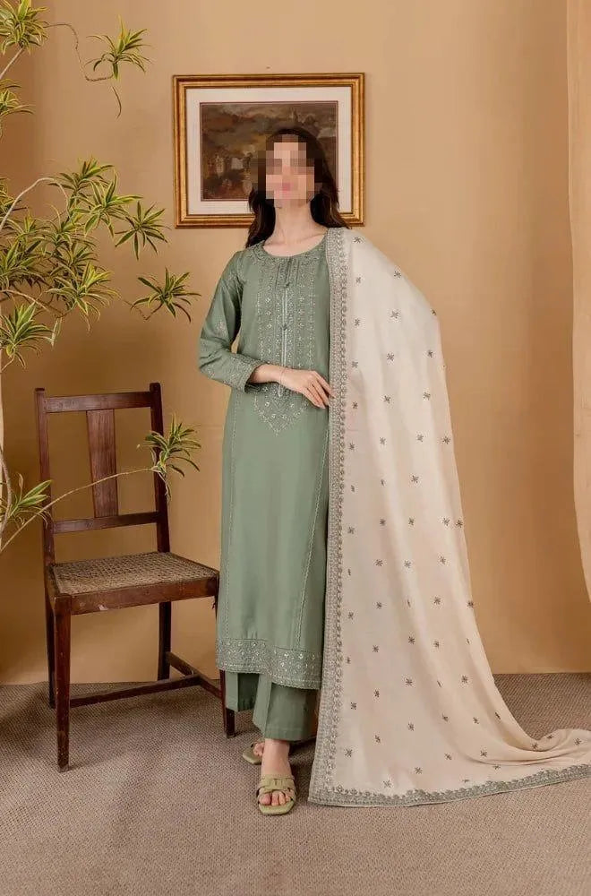 3 Pcs Women's Unstitched Embroidered Suit